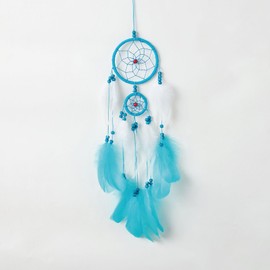 Pretty Jolly Indian Small Blue Dream Catchers Wall Decor Handmade Feathers Native Mini Dreamcatchers Home Decoration Ornament for Bedroom Birthday Party-2 Rings