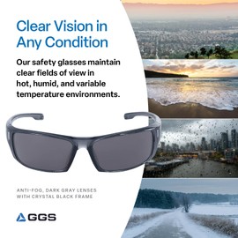 Bullhead Safety Eyewear Dorado Glasses – Enhanced Anti-Fog, Lightweight, Impact/Scratch Resistant, UV Blocking Sunglasses for Hunting/Shooting, Outdoor Sports, Construction, Smoke/Crystal Black