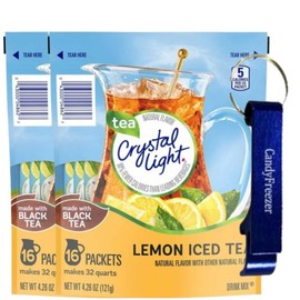 Crystal-Light Lemon Iced Tea Drink Mix 4.26 oz – 2 Pack (16 Pitcher Packets Total), Made with Black Tea – Sugar-Free, Low-Calorie Beverage Mix with Candy Freezer Bottle Opener Keychain (Lemon Flavor) Keychain