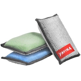 FAYINA Esponja y estropajo de microfibra de 2 caras de alta calidad, paquete de 3 unidades, resistente y resistente a los arañazos