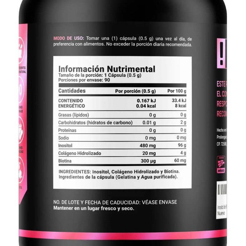 Inositol De 90 Cápsulas De 500mg. Myo Inositol B Life.