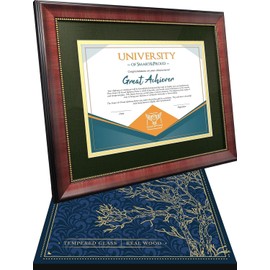 Smart&Proud Wooden Certificate Frame – Diploma Frame 8.5 x 11 with Mat – 11x14 without Mat – Degree Frame College – Green Mat with Golden Rim