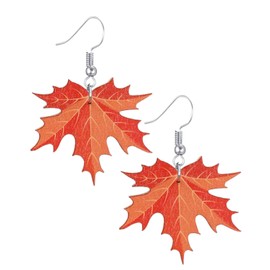 WUNZILO 1 Pair Cute Wooden Maple Leaf Earrings Dangle Fashion Season Plant Jewellery for Women Girls Gift Charms