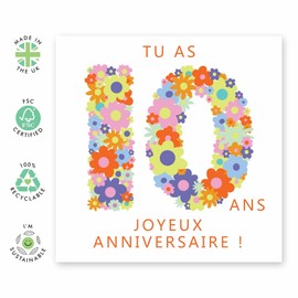 Central 23 Carte 10e Anniversary Pour Enfant - Arc-en-ciel Floral - Carte Anniversary pour Fille de 10 ans - Cadeaux pour petite-fille, sœur, nièce - Livrée avec autocollants - Par