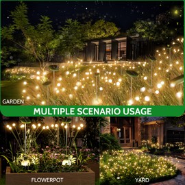 AOSEA Solar Garden Lights, Solar Fairy Lights Waterproof, Sway by Wind, Firefly Lights for Patio Pathway Outdoor Garden Decor, Gardening Gifts (2 Pack)