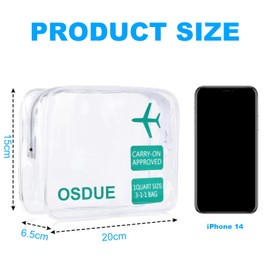 OSDUE 2PCS Clear Travel Toiletries Bags, TSA Approved Transparent Aeroplane Bags with Zippers Airport Security Liquids Bags, Portable Waterproof Cosmetic Bag Travel Luggage Pouch for Women and Men