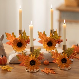 Romadedi - Portavelas de otoño para Acción de Gracias: candelabros decoración para mesa de otoño, centro de mesa, decoración de fiesta dorada, cocina, comedor, chimenea, mantel, girasol, hojas de