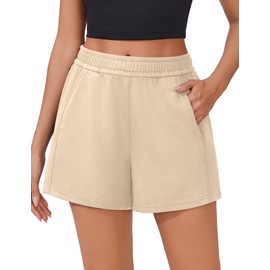 PINSPARK Womens Sweat Shorts Drawstring Comfy Lounge Shorts Soft Athletic Running SweatShorts with Pockets Champagne M
