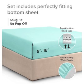 Queen Size Fitted Bed Sheet - Hotel Luxury Single Fitted Bottom Sheet Only - Fits Mattress Between 8 to 16 inches - Deep Pockets, Extra Soft and Wrinkle Free - Comfy Breathable & Cooling - Spa Blue