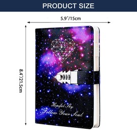 NectaRoy Girl's Secret Notebook, PU Leather Travel Journal with Lock, Lockable Diary for Office School Supplies Student Stationery Birthday Gift, 215 x 150 mm