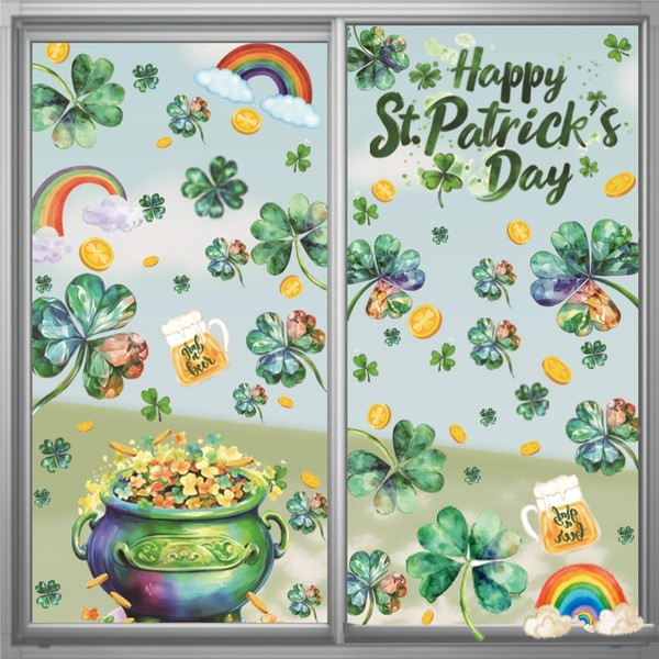 St Patrick's Day Window Clings Shamrock and Rainbow Decorations Double-Sided
