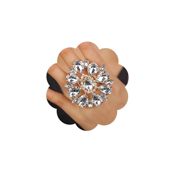 Jumwrit Big Rhinestone Teardrop Ring Glitter Open Wrap Band Knuckle