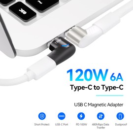 HESKUL USB C Magnetic Adapter 2 Pack Right Angle Type C Connector Adapter 90 Degree 5Pin,Support PD 120W Quick Charge,480Mbps Data Transfer, Compatible with MacBook Pro Air, PC and Laptop
