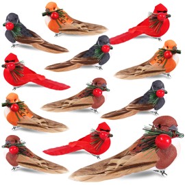 12 Pcs Artificial Christmas Cardinal Birds with Clip Red Bird Feathered Birds 3D Small Artificial Sparrow Bird Ornaments for Craft Garden Christmas Tree Wreaths Decoration Home Floral Arrangement