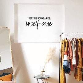 Vinyl Wall Art Decal - Setting Boundaries is Self-Care - 11.5" x 25" - Modern Inspirational Positive Self Love Quote Sticker for Home Office Bedroom Closet Living Room Decor (Black)