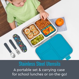 Bentgo Bentgo® Kids Stainless Steel Utensil Set - Reusable Fork, Spoon & Storage Case - High-Grade BPA-Free Stainless Steel, Easy-Grip Handles, Dishwasher Safe for School Lunch, Travel & Outdoors (Dinosaur)