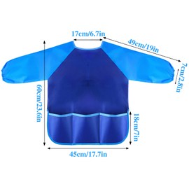 NEBURORA 1 Pack Kids Art Smocks Waterproof Children Art Smock Kids Art Aprons with 3 Roomy Pockets,Painting Supplies for Age 3-5 Years(Blue)