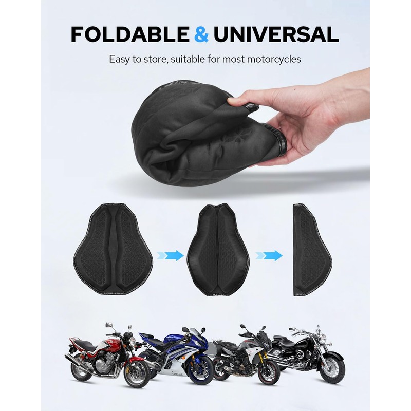 Benlari Motorcycle Seat Cushion, Universal Motorcycle Gel Seat Pad Large