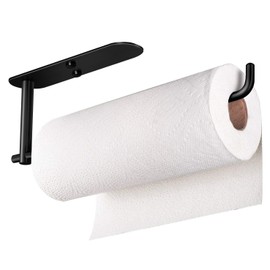 HUFEEOH Adhesive Paper Towel Holder Under Cabinet Wall Mount for Kitchen Paper Towel, Black Paper Towel Roll Rack for Bathroom Towel, SUS304 Stainless Steel