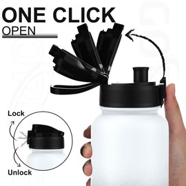 GOPPUS 1.2L/40oz Stainless Water Bottle (No Straw) with Screw Lid Double Wall Insulated Bottles with Strap Large Vacuum Thermal Flask Leakproof Keep Cold Drinks Bottles with Flip Top Lid BPA Free