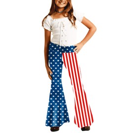Deerose Independence Day Bell Bottom Girls Patriotics Flare Pants USA Flag Fourth of July Yoga Pants 9-10 Years