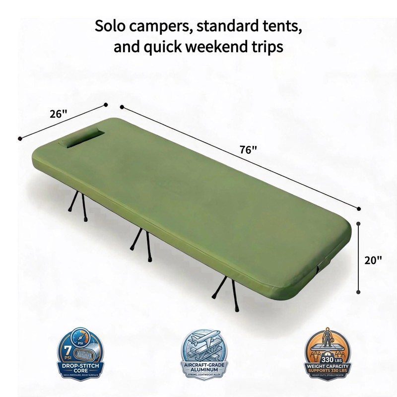 Inflatable Camping Cot, with Sleeping Pad 76"x26"
