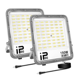 Willpower 2X 150W Flood Lights Outdoor,15000LM Bright Floodlight with Plug 110V Outdoor Work Light IP66 Waterproof LED Security Light 6000K Daylight White Exterior Lights for House Yard Patio Parking