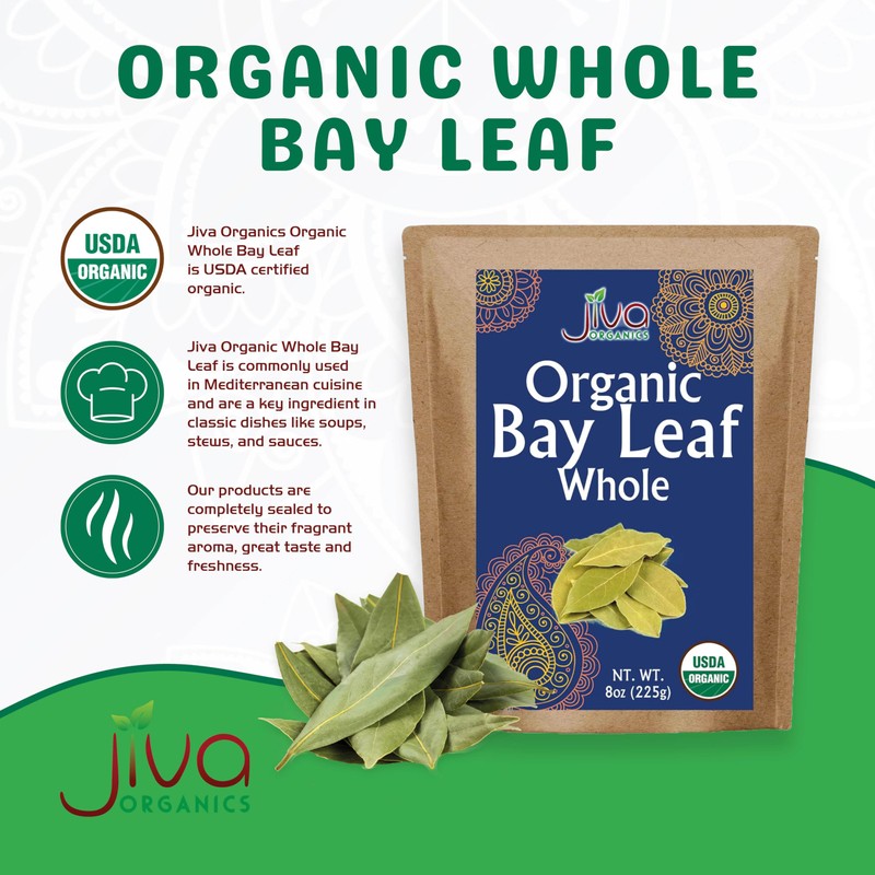 Jiva Organic Bay Leaves Whole 8 Ounce Bulk Bag