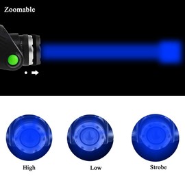 AuKvi Blue Light Headlamp, 3 Mode Blue LED, Zoomable, Adjustable Focus, Fishing, Hunting, Outdoor Activities