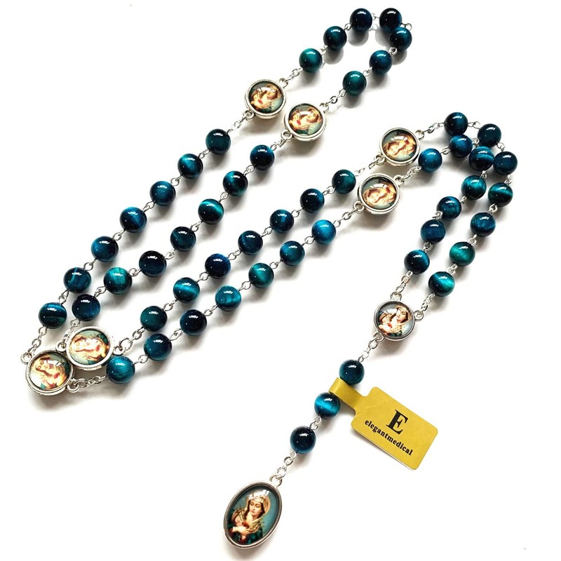 elegantmedical SEVEN 7 SORROWS MARY Rosary Necklace Catholic, Tigers Eye