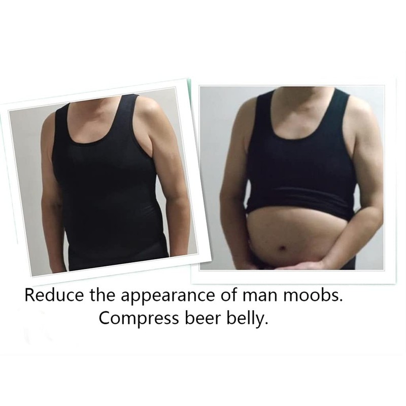 Henicepte Mens Undershirt Tummy Control Chest Compression Hidden Gynecomastia Undershirt