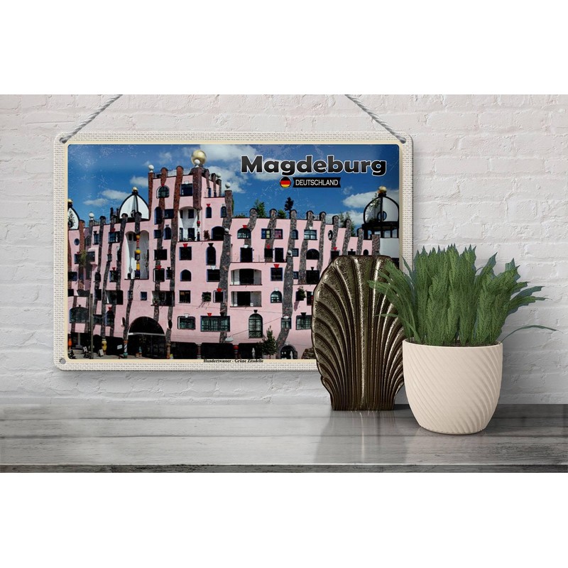 Tin Sign Cities Magdeburg Hundertwasser Building 30 x 20 cm