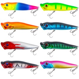 Popper Fishing Lures Topwater Fishing Baits, 8pcs Bass Lures Hard Baits Topwater Popper Lures Lifelike Swimbait for Bass Trout Freshwater Saltwater