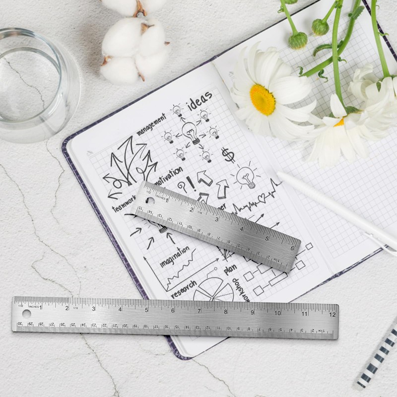 2 Pcs Cork Backed Ruler Stainless Steel Ruler, 6 Inch
