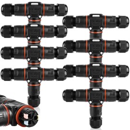 3-Pin Cable Connector Waterproof IP68, T-Shape Cable Connector, Waterproof 3-Pin Earth Cable Connection Sleeve for Diameter 3-12 mm Cable Diameter, 2-Way Waterproof Junction Box for Garden, Outdoor