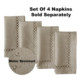 Newbridge Square Fabric Napkins, Set of 4 Napkins, Holiday Provence Lattice Cutwork Solid Color Textured, Water and Stain Resistant Easy Care, Taupe