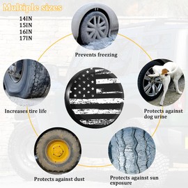 Sandfren American Flag Car Spare Tire Cover, 17 Inch Patriotic Waterproof Dustproof Trailer Spare Wheel Protector, Camper Tough Tire Soft Cover, Universal for SUV Truck Motorhome (Black/White)