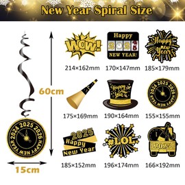 Pre-Assembled 2025 Happy New Year Hanging Swirls Decorations Pack of 30 New Years Eve Hanging Decorations New Years Decorations 2025 NYE Party Supplies for New Years Celebrations Parties