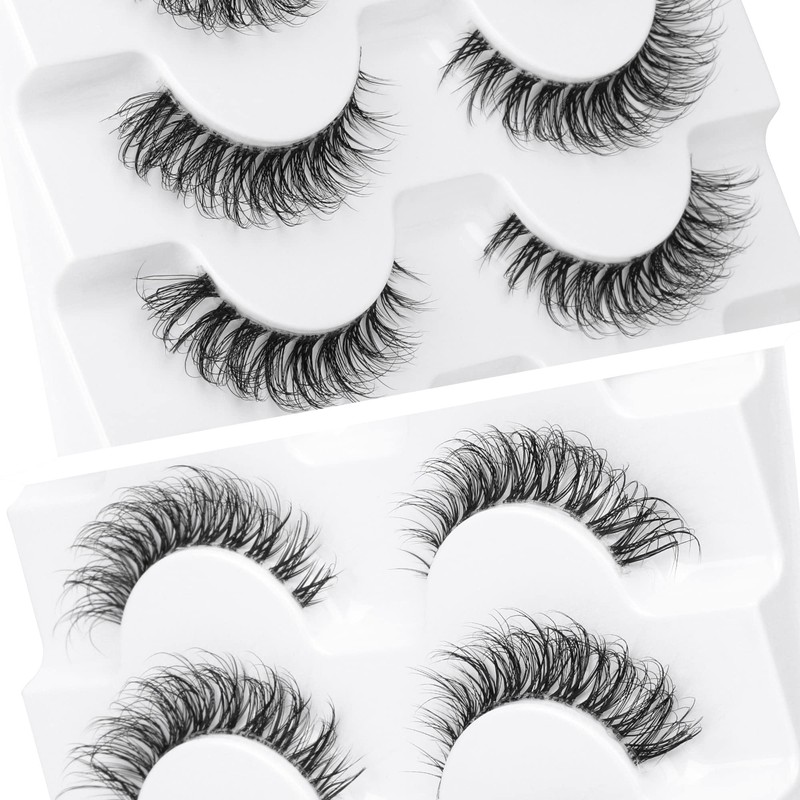 JIMIRE False Eyelashes Clear Band Small Faux Mink Lashes Natural