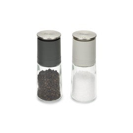 Joseph Joseph Duo Set con Macina Sale e Pepe Manuale Acciaio Inox, Macinino invertito in ceramica Regolabile, Nero/Grigio