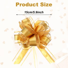 6 Pcs 6 Inch Double-Layered Pull Bows, Organza Ribbon Gold Bows for Gift Wrapping, Classic Style Big Bow for Present(Gold)