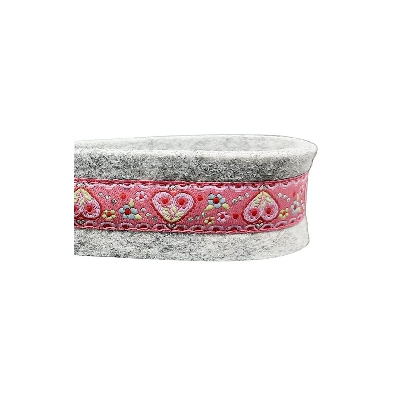Schlüsselanhänger Schlüsselband Wollfilz hellgrau Webband Herzen Flower Love rosa Geschenk