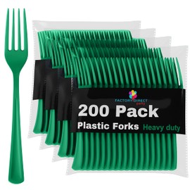 Disposable Emerald Green Plastic Forks 200 Pcs - Heavy Duty Emerald Green Plastic Disposable Cutlery - Emerald Green Disposable Flatware, Green Plastic Silverware, Plastic Forks Green Exquisite