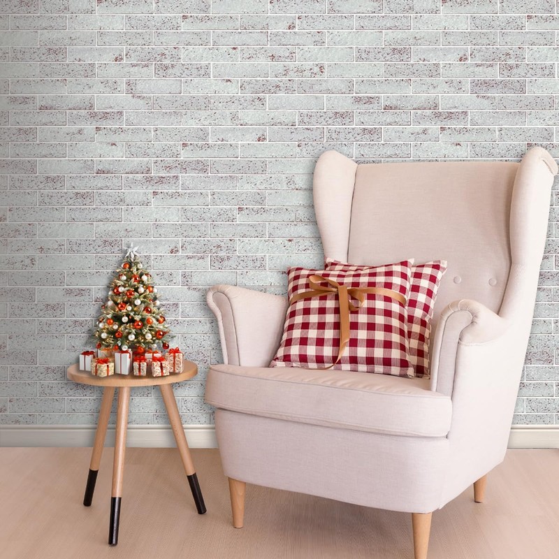 TORURAL 100 Whitewash Red Faux Brick Wall Tiles, 3D Thin