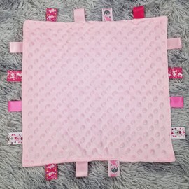 Royal Icon Baby Comforters tag blanket – Ultra Soft and Unique Design Taggies for Babies – Hypoallergenic Baby Taggy Blanket for Newborn Toddlers Boys and Girls 35x35 Cm (Pink - Ri15)