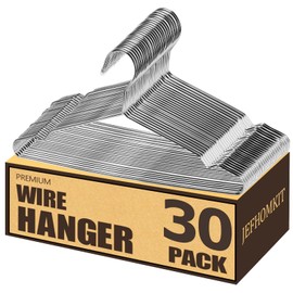 Stainless Steel Silver Metal Coat Hangers with Non Slip Notch - Ultra Thin Space Saving Wire Hangers, 30 Pack (16.5 Inch)