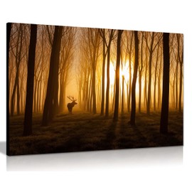 Panther Print Fine Art Prints Deer in Golden Forest Wildlife Artistic Framed Canvas Print, Pictures for Home Walls, Bedroom, Living Room & Bathroom Decor 31x20cm (12x8in)