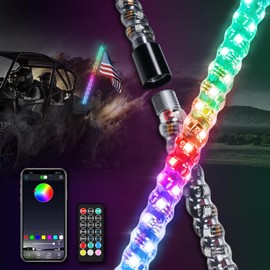 Bevinsee DIY 6FT Whip Lights - Adjustable to 2FT/4FT/6FT Lengths, Spiral RGB Chasing/Dancing LED Whip Lights with APP & Remote Control, Antenna Lighted Whip for UTV ATV Dune Buggy Offroad Truck, 1PC