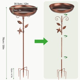 30 Inch Bird Bath for Outdoors, Vintage Freestanding Birdbath and Bird Feeder, Metal Feeder Bowl with 5-Pronged Base for Outdoor Garden Patio Yard Lawn Decor