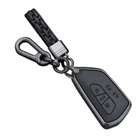 HIBEYO Metal Leather Key Fob Cover for Volkswagen VW MK8 Golf/GTI Skoda Octavia Car Accessories with Keychains Smart Auto Key Case Holder 5 Buttons Key-Black